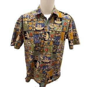 Vintage Kahala Handcrafted in Hawaii 100% Cotton Geometric Tribal Print Aloha Sh